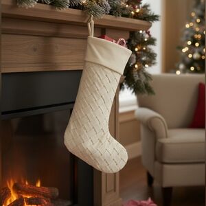 Tahari Woven Cream Holiday Stocking